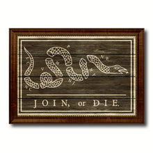 Load image into Gallery viewer, US Join or Die Snake Colonial Revolutionary War Military Flag Texture Canvas Print with Brown Picture Frame Home Decor Wall Art Gifts
