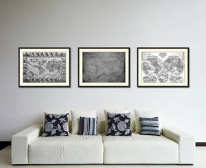 The World Circa Vintage B&W Map Canvas Print, Picture Frame Home Decor Wall Art Gift Ideas