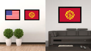 Fire Department Fire Fighter USA Flag Canvas Print Black Picture Frame Gifts Home Decor Wall Art