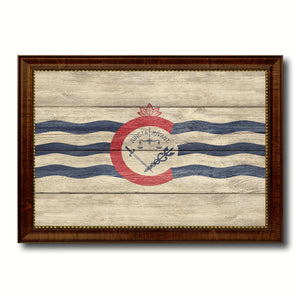 Cincinnati City Ohio State Texture Flag Canvas Print Brown Picture Frame