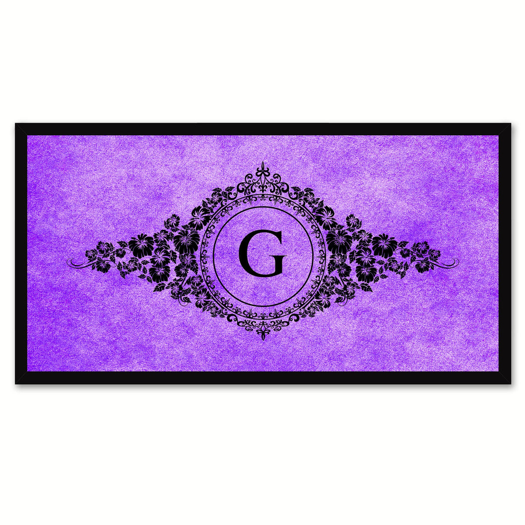 Alphabet Letter G Purple Canvas Print, Black Custom Frame
