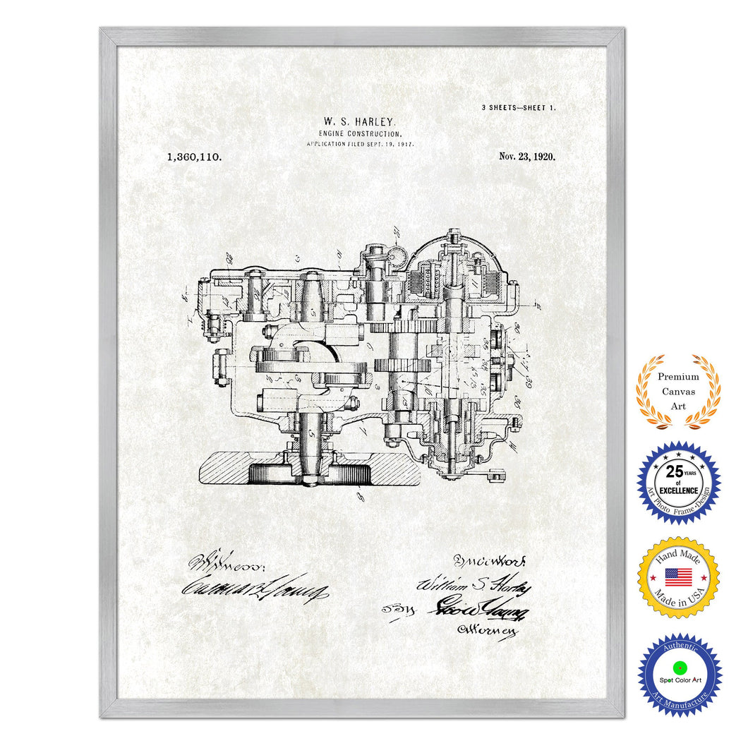 1920 Engine Construction Old Patent Art Print on Canvas Custom Framed Vintage Home Decor Wall Decoration Great for Gifts