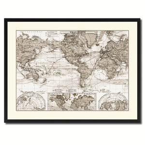 World Ocean Currents Vintage Sepia Map Canvas Print, Picture Frame Gifts Home Decor Wall Art Decoration