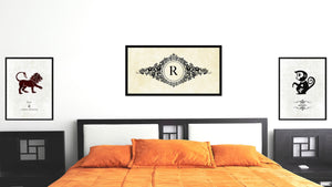 Alphabet Letter R White Canvas Print, Black Custom Frame