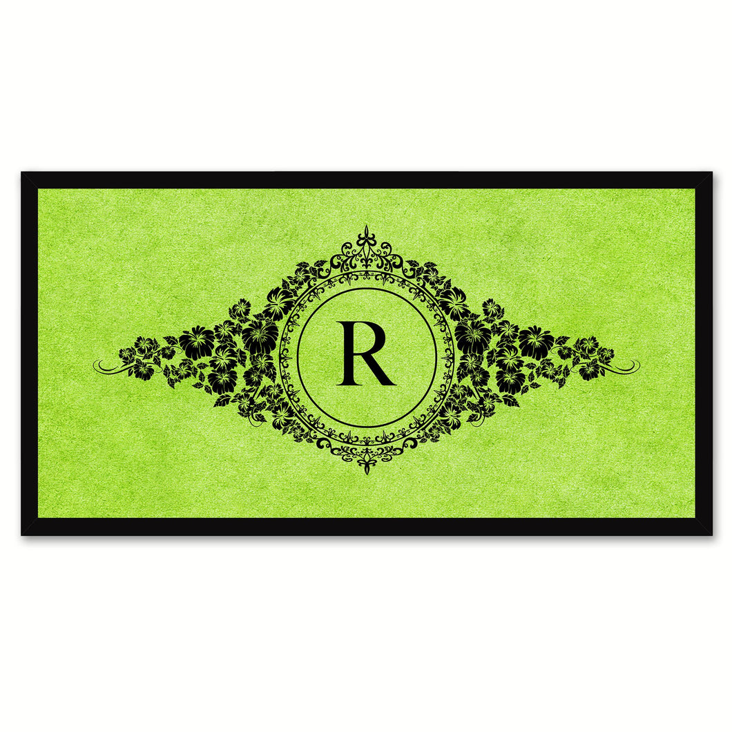 Alphabet Letter R Green Canvas Print, Black Custom Frame
