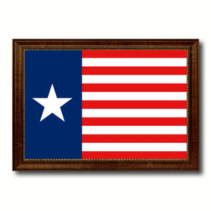 Texas Navy Texan Revolution 1838-1846 Naval Jack Military Flag Canvas Print with Brown Picture Frame Home Decor Wall Art Gift Ideas