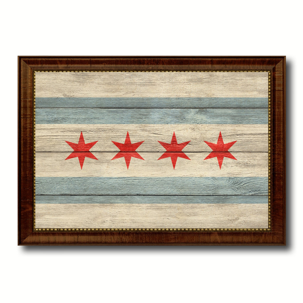 Chicago City Illinois State Texture Flag Canvas Print Brown Picture Frame