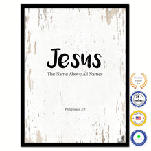 Load image into Gallery viewer, Jesus the name above all names - Philippians 2:9 Bible Verse Scripture Quote White Canvas Print with Picture Frame
