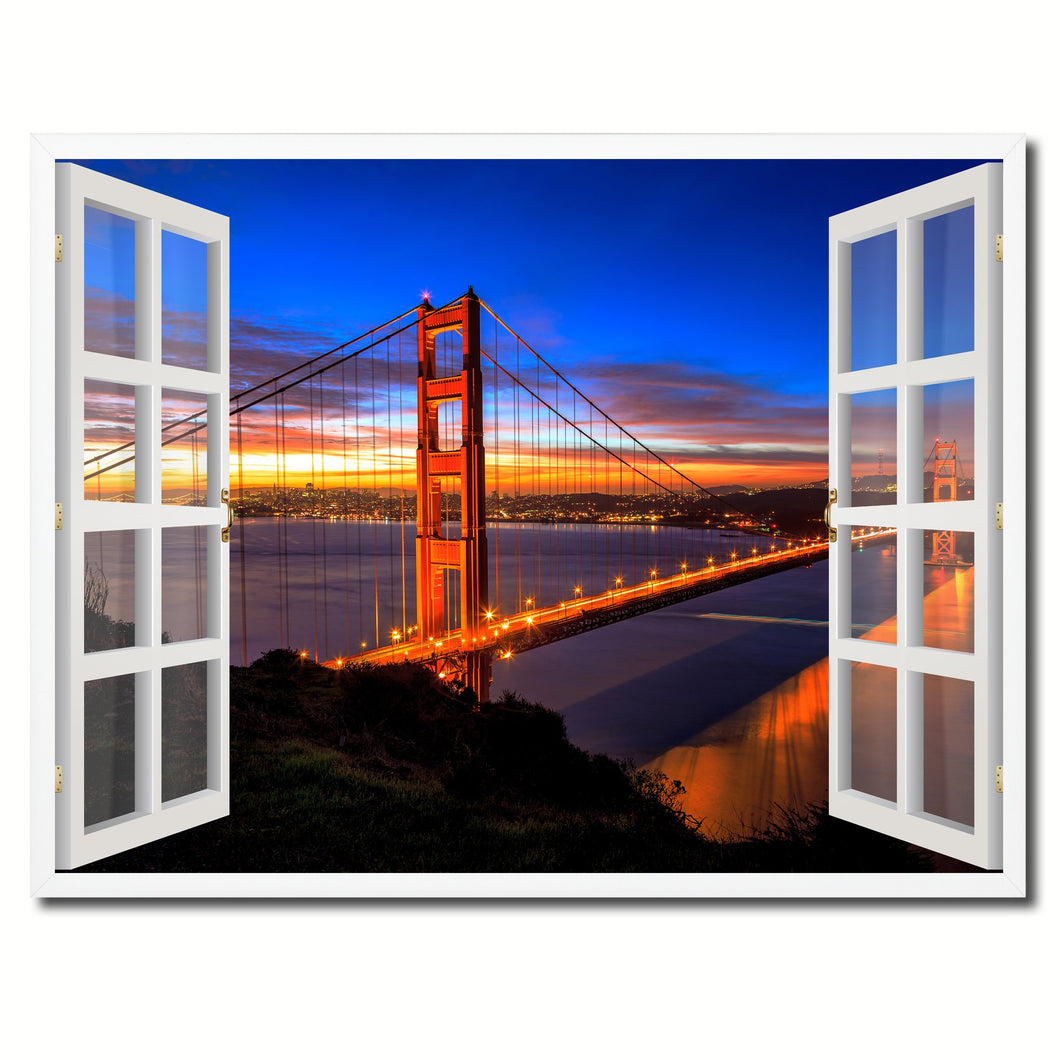 Golden Gate Bridge San Francisco California Sunset Picture French Window Framed Canvas Print Home Decor Wall Art Collection