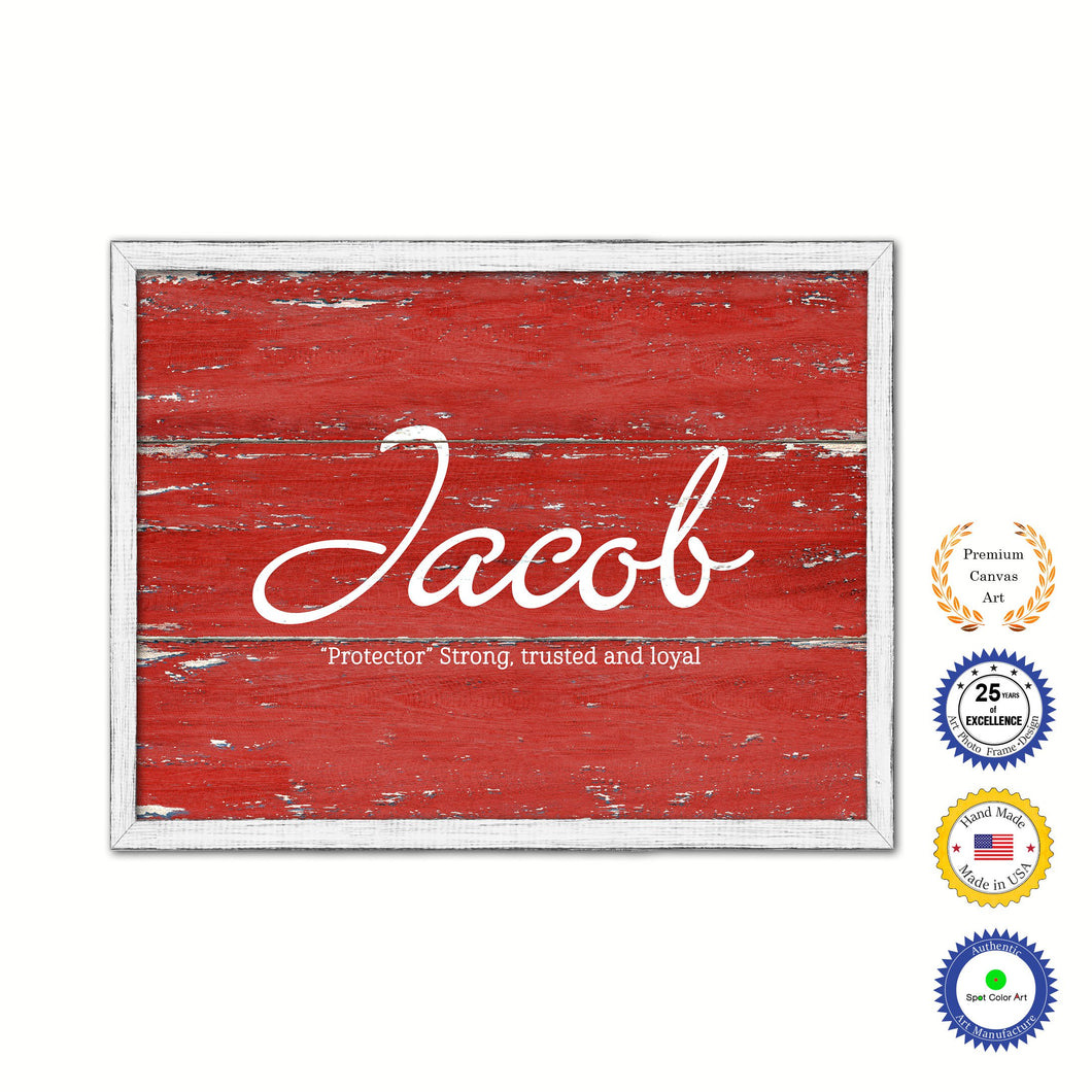 Jacob Name Plate White Wash Wood Frame Canvas Print Boutique Cottage Decor Shabby Chic