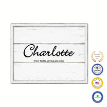 Load image into Gallery viewer, Charlotte Name Plate White Wash Wood Frame Canvas Print Boutique Cottage Decor Shabby Chic
