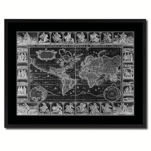 Geographic Vintage Monochrome Map Canvas Print, Gifts Picture Frames Home Decor Wall Art