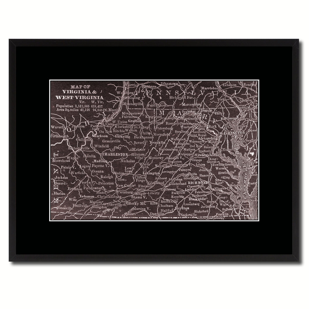 West Virginia Vintage Vivid Sepia Map Canvas Print, Picture Frames Home Decor Wall Art Decoration Gifts