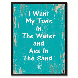 I Want My Toes In The Water  Saying Canvas Print, Black Picture Frame Home Decor Wall Art Gifts