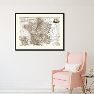 Mideavel France Crusades Vintage Sepia Map Canvas Print, Picture Frame Gifts Home Decor Wall Art Decoration