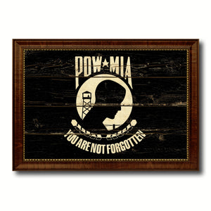 Pow Mia Military Flag Vintage Canvas Print with Brown Picture Frame Gifts Ideas Home Decor Wall Art Decoration
