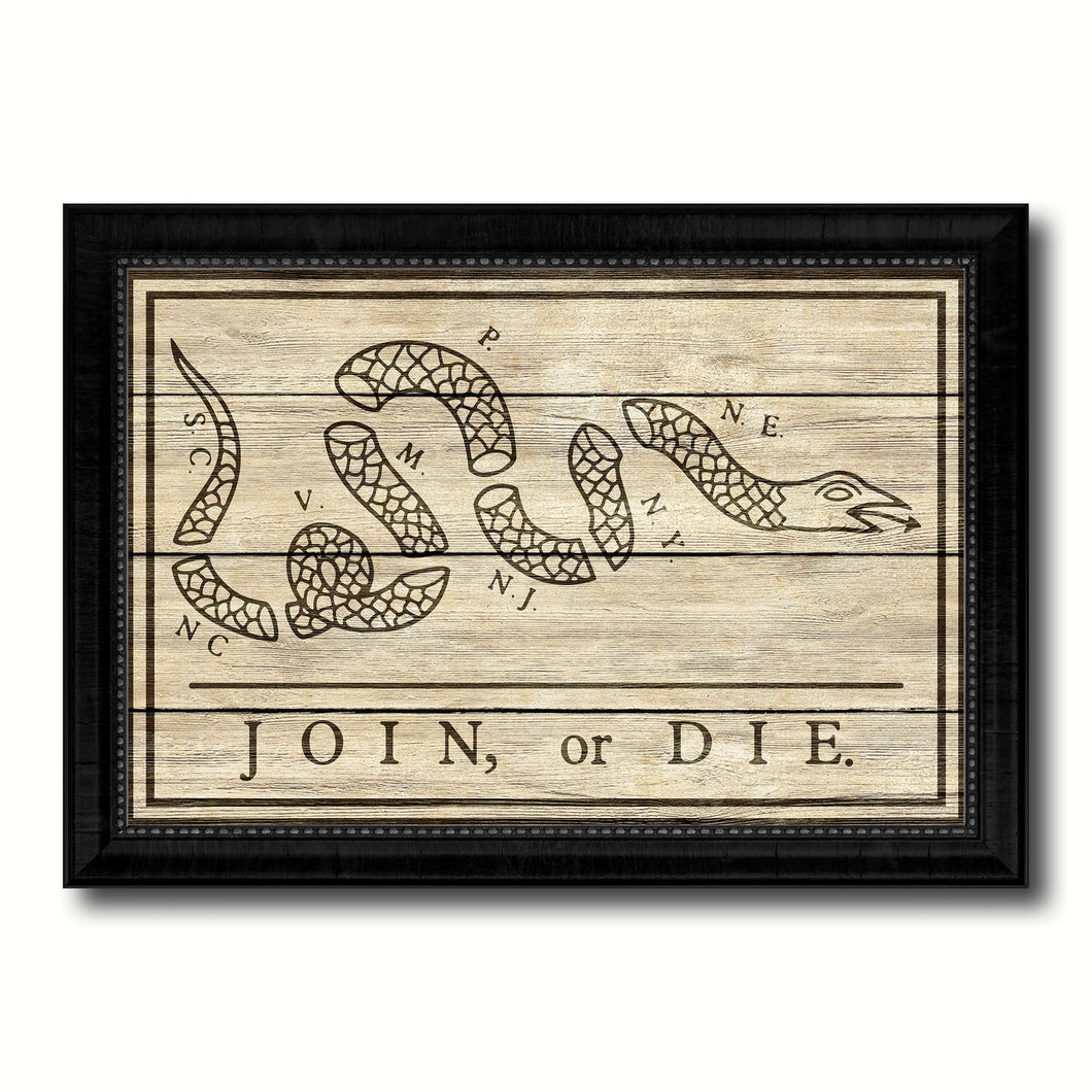 US Join or Die Snake Colonial Revolutionary War Military Flag Texture Canvas Print with Black Picture Frame Gift Ideas Home Decor Wall Art