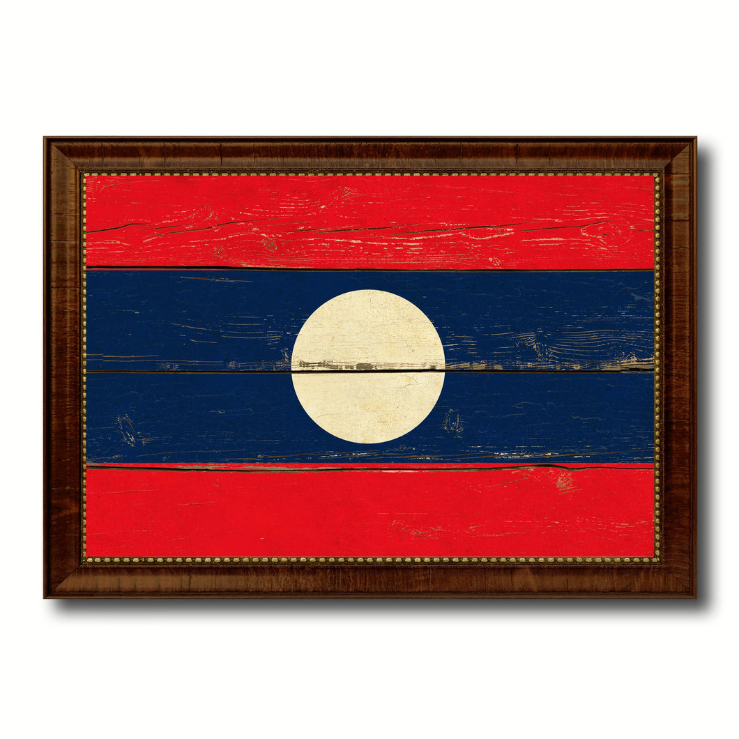 Laos Country Flag Vintage Canvas Print with Brown Picture Frame Home Decor Gifts Wall Art Decoration Artwork