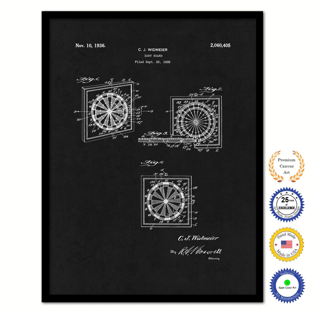 1936 Dart Board Old Patent Art Print on Canvas Custom Framed Vintage Home Decor Wall Decoration Great for Gifts