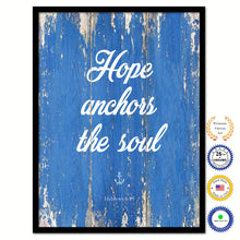 Load image into Gallery viewer, Hope anchors the soul - Hebrews 6:19 Bible Verse Scripture Quote Blue Canvas Print with Picture Frame

