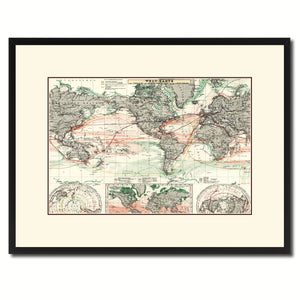 World Ocean Currents Vintage Antique Map Wall Art Home Decor Gift Ideas Canvas Print Custom Picture Frame