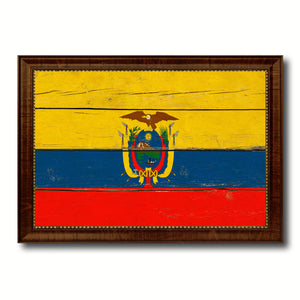Ecuador Country Flag Vintage Canvas Print with Brown Picture Frame Home Decor Gifts Wall Art Decoration Artwork