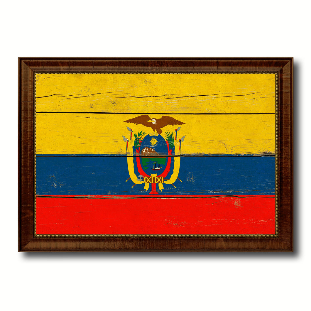 Ecuador Country Flag Vintage Canvas Print with Brown Picture Frame Home Decor Gifts Wall Art Decoration Artwork