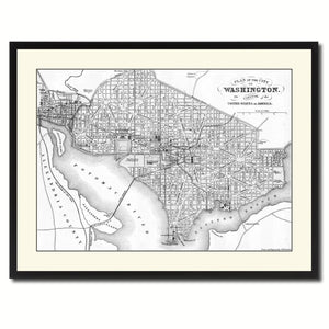 Washington DC Vintage B&W Map Canvas Print, Picture Frame Home Decor Wall Art Gift Ideas