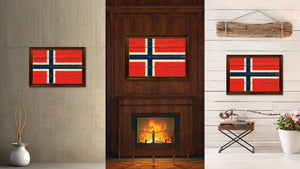 Norway Country Flag Vintage Canvas Print with Brown Picture Frame Home Decor Gifts Wall Art Decoration Artwork