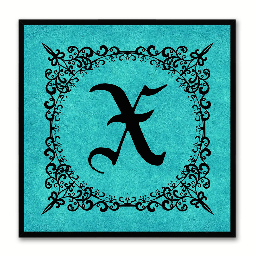 Alphabet X Aqua Canvas Print Black Frame Kids Bedroom Wall Décor Home Art