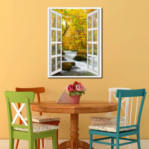 Autumn River Picture French Window Canvas Print with Frame Gifts Home Decor Wall Art Collection