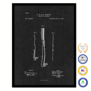1889 Barber Brace for Razors Vintage Patent Artwork Black Framed Canvas Home Office Decor Great for Barber Salon