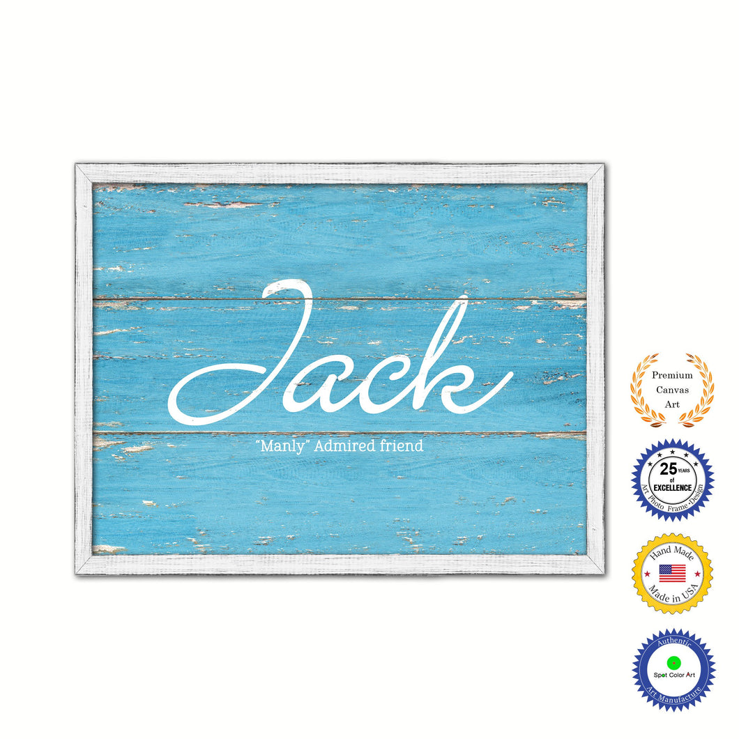 Jack Name Plate White Wash Wood Frame Canvas Print Boutique Cottage Decor Shabby Chic
