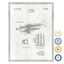 Load image into Gallery viewer, 1939 Trumpet Musical Instrument Old Patent Art Print on Canvas Custom Framed Vintage Home Decor Wall Decoration Great for Gifts
