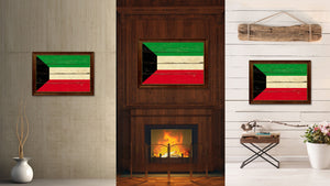 Kuwait Country Flag Vintage Canvas Print with Brown Picture Frame Home Decor Gifts Wall Art Decoration Artwork