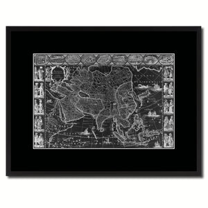 Asia Vintage Monochrome Map Canvas Print, Gifts Picture Frames Home Decor Wall Art