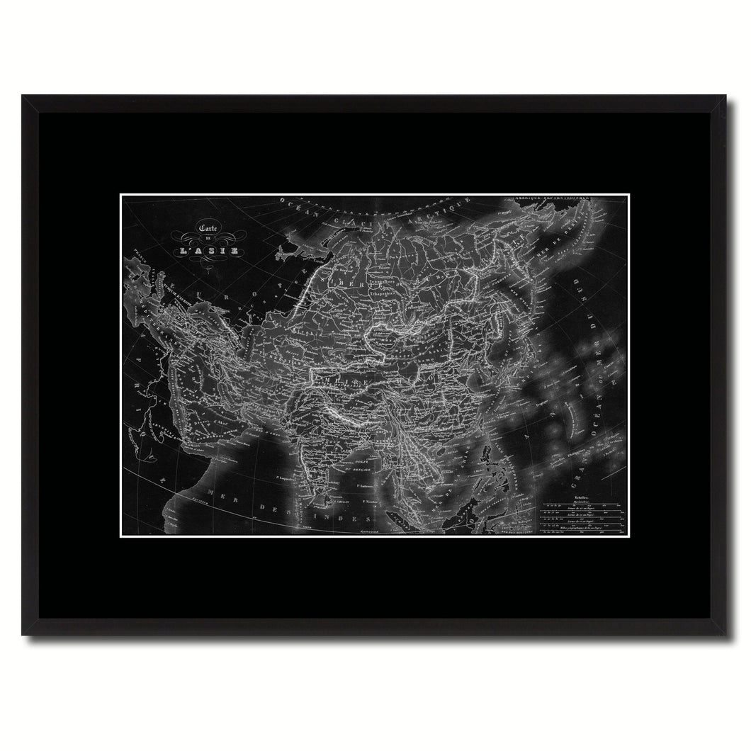 Asia Vintage Monochrome Map Canvas Print, Gifts Picture Frames Home Decor Wall Art