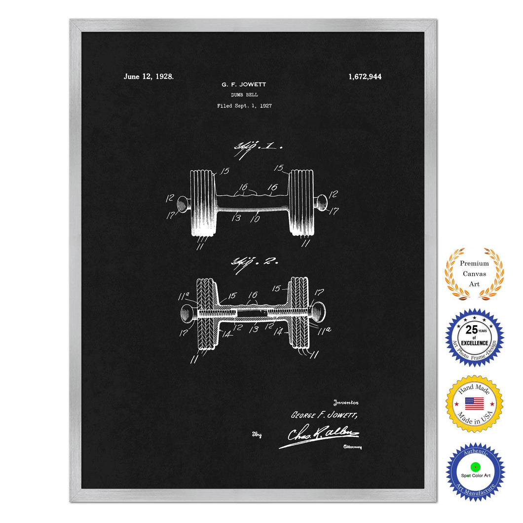1928 Dumb Bell Old Patent Art Print on Canvas Custom Framed Vintage Home Decor Wall Decoration Great for Gifts