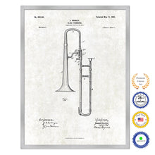 Load image into Gallery viewer, 1902 Slide Trombone Old Patent Art Print on Canvas Custom Framed Vintage Home Decor Wall Decoration Great for Gifts
