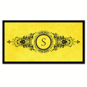 Alphabet Letter S Yellow Canvas Print, Black Custom Frame