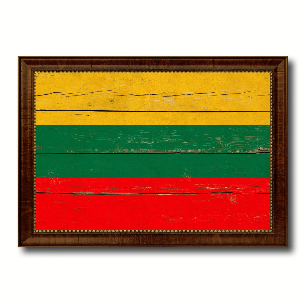 Lithuania Country Flag Vintage Canvas Print with Brown Picture Frame Home Decor Gifts Wall Art Decoration Artwork