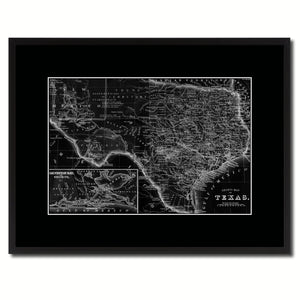 Texas Vintage Monochrome Map Canvas Print, Gifts Picture Frames Home Decor Wall Art