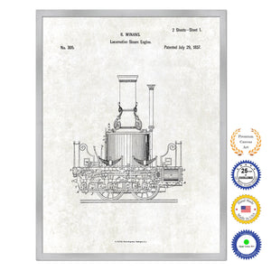 1837 Locomotive Steam Engine Old Patent Art Print on Canvas Custom Framed Vintage Home Decor Wall Decoration Great for Gifts