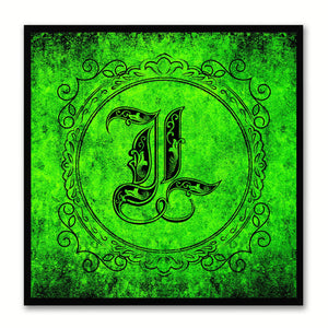 Alphabet L Green Canvas Print Black Frame Kids Bedroom Wall Décor Home Art