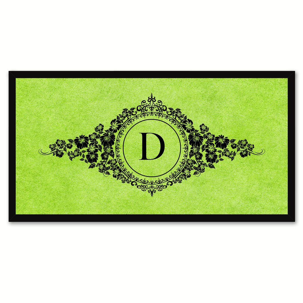 Alphabet Letter D Green Canvas Print, Black Custom Frame