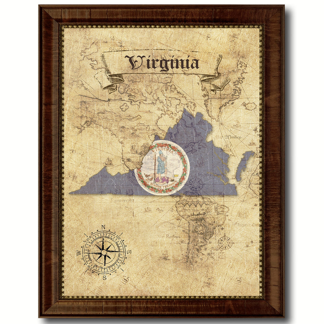 Virginia State Vintage Map Home Decor Wall Art Office Decoration Gift Ideas