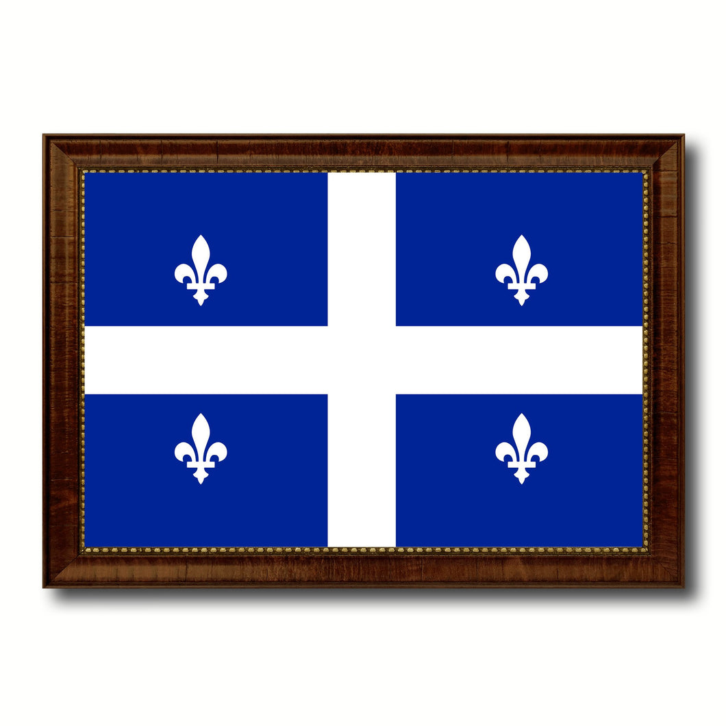 Quebec City Canada Flag Canvas Print Brown Picture Frame
