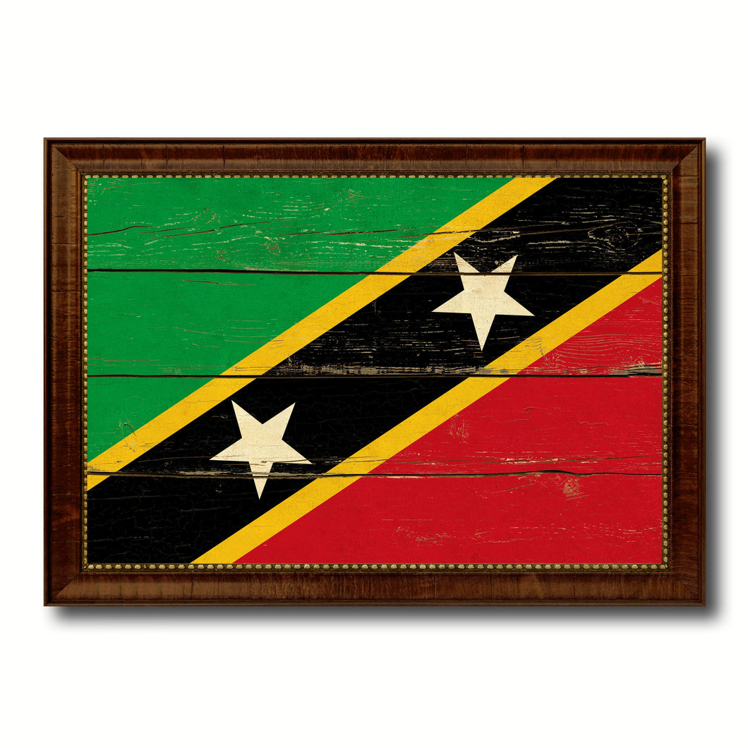 Saint Kitts and Nevis Country Flag Vintage Canvas Print with Brown Picture Frame Home Decor Gifts Wall Art Decoration Artwork