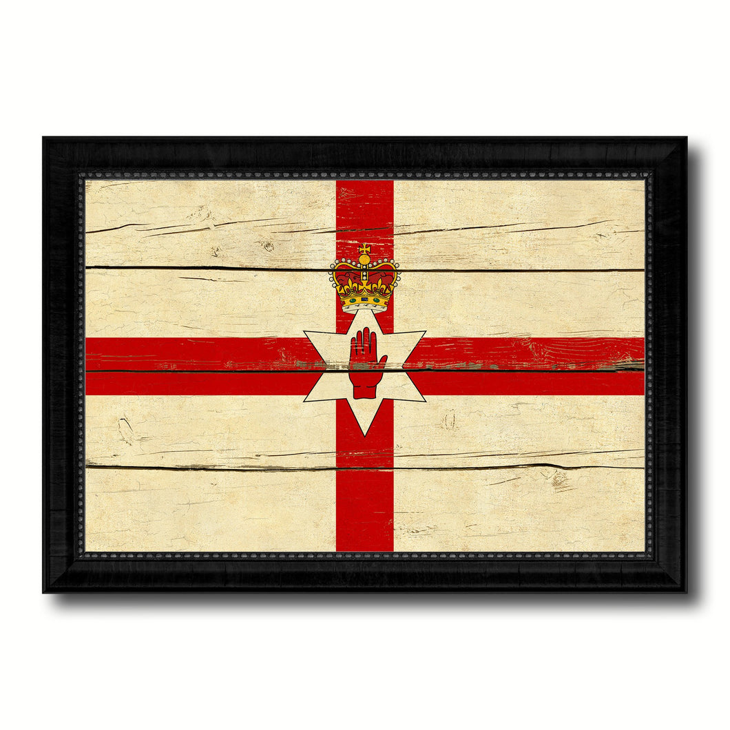 North Irish Ulster City Northern Ireland Country Vintage Flag Canvas Print Black Picture Frame