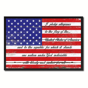 The Pledge of Allegiance American USA Flag Vintage Canvas Print with Picture Frame Home Decor Man Cave Wall Art Collectible Decoration Artwork Gifts